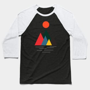 Minimalist Abstract Nature Art #48 Geometric, Linear, Colorful Mountains with Gentle Still Water Baseball T-Shirt